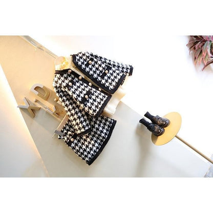 Autumn And Winter Clothes, Western Style, European And American Style Girls' Casual Suit, Girl's Small Fragrance Style Sub-Coat And Short Skirt Two-Piece Set