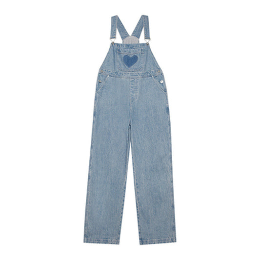 Love Denim Overalls Women'S Straight Loose Suspenders Pants Autumn And Winter Net Red Wild Wide-Leg Pants Long Pants