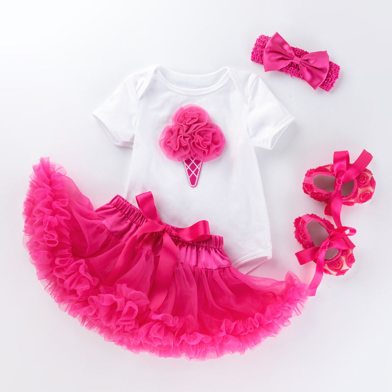 Cartoon romper solid color tutu skirt suit