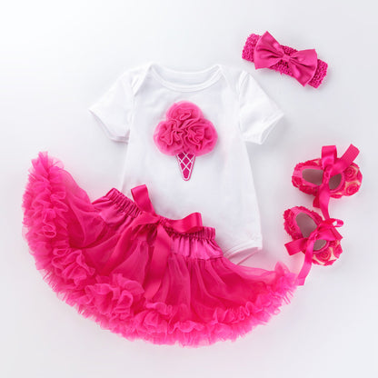 Cartoon romper solid color tutu skirt suit