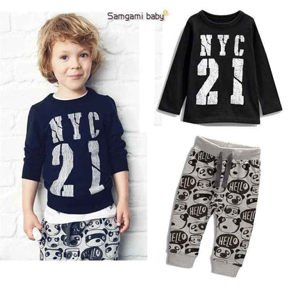 Autumn New Boys Cotton Letter T-shirt Long Sleeve Two-Piece Set