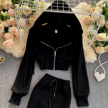 A Generation Of Women's Casual Hooded Cardigan Jacket Women's Short Hip Skirt Two-Piece Suit