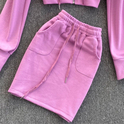 A Generation Of Women's Casual Hooded Cardigan Jacket Women's Short Hip Skirt Two-Piece Suit