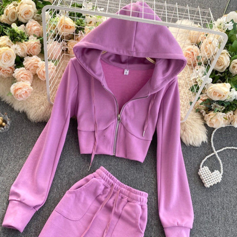 A Generation Of Women's Casual Hooded Cardigan Jacket Women's Short Hip Skirt Two-Piece Suit