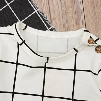 Girls Long Sleeve Plaid Dress   Headband Two-piece Skirt Kid Set