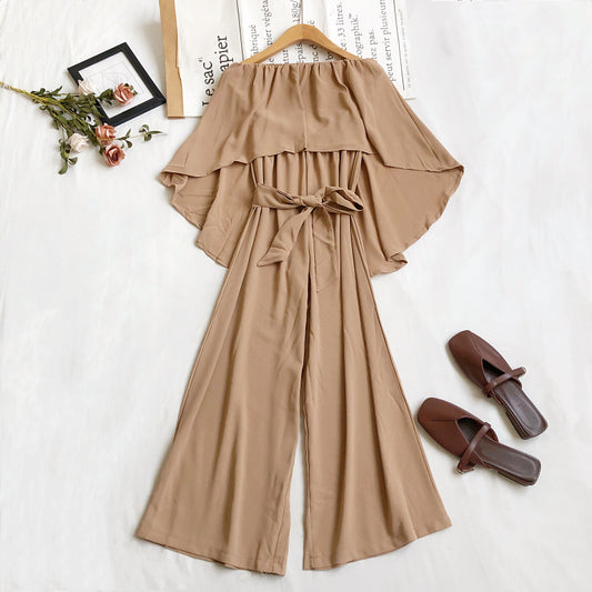Fashion Temperament Irregular Waistband Ruffled Tube Top Wide-leg Pants Jumpsuit