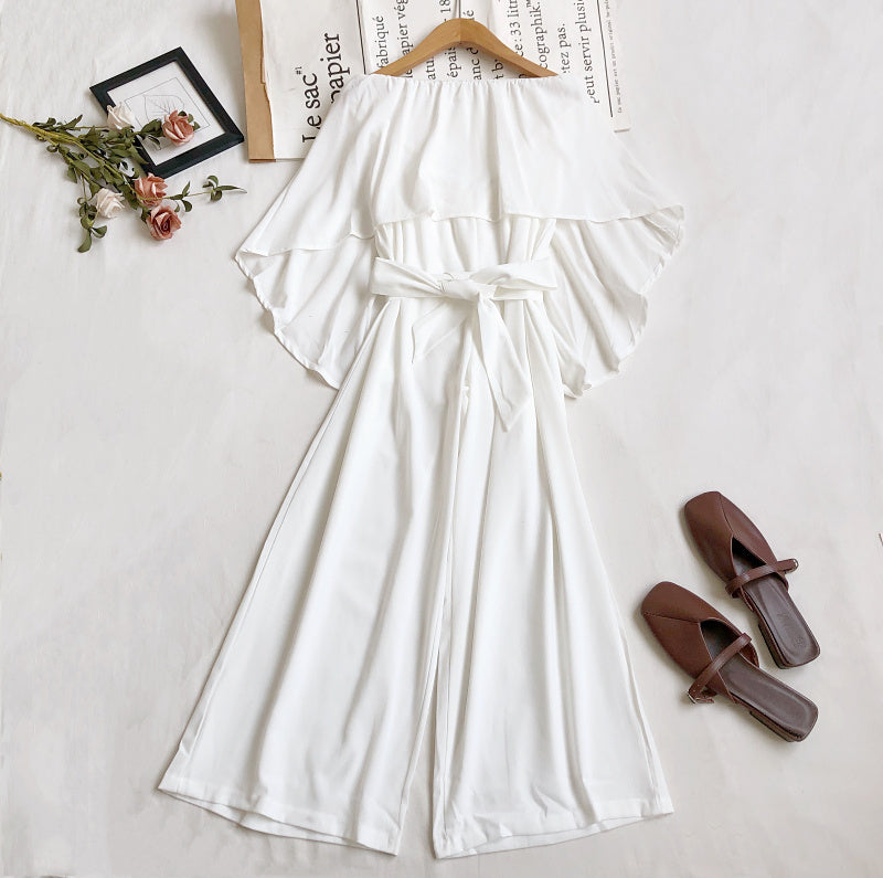 Fashion Temperament Irregular Waistband Ruffled Tube Top Wide-leg Pants Jumpsuit