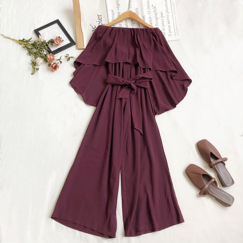 Fashion Temperament Irregular Waistband Ruffled Tube Top Wide-leg Pants Jumpsuit