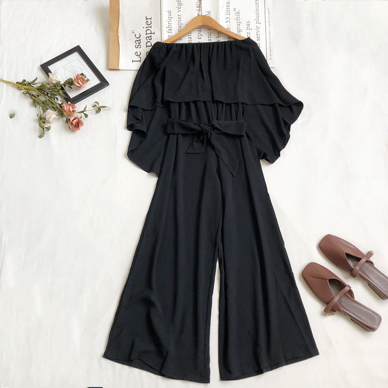Fashion Temperament Irregular Waistband Ruffled Tube Top Wide-leg Pants Jumpsuit