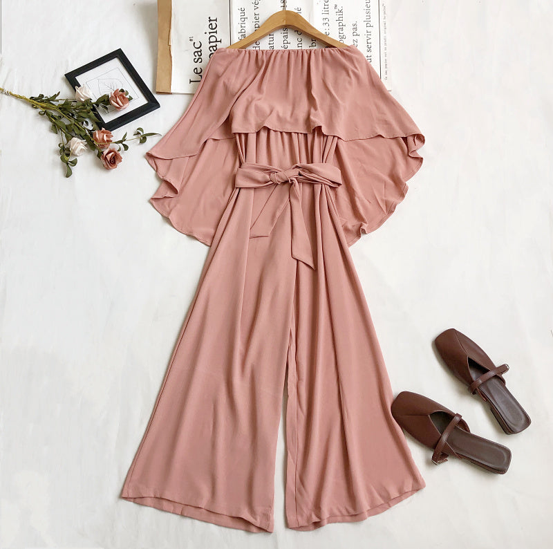 Fashion Temperament Irregular Waistband Ruffled Tube Top Wide-leg Pants Jumpsuit