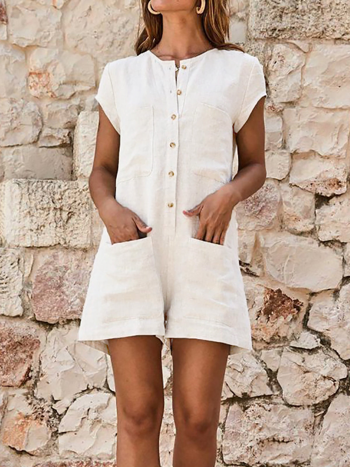 Workwear Single-breasted Pocket Jumpsuit