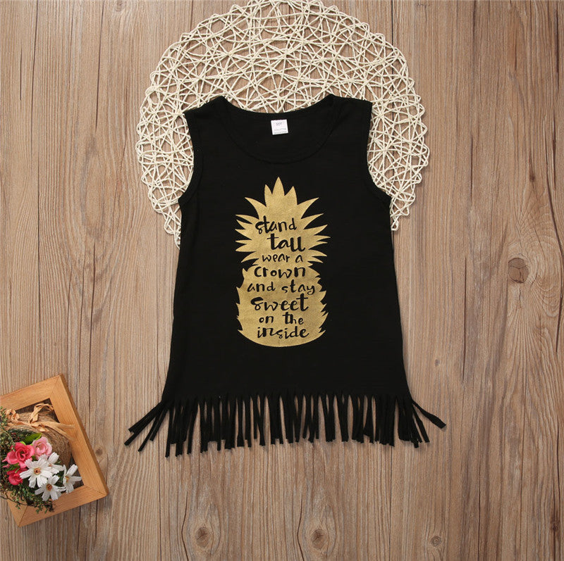 Bronzing Pineapple English Alphabet Fringed Skirt