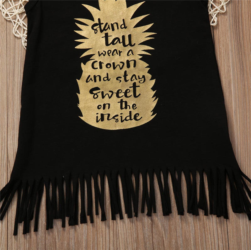 Bronzing Pineapple English Alphabet Fringed Skirt