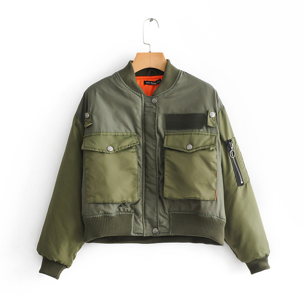 Army Green Jacket Style Cotton Padded Jacket Short Pilot Padded Jacket