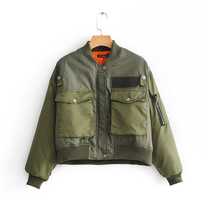 Army Green Jacket Style Cotton Padded Jacket Short Pilot Padded Jacket