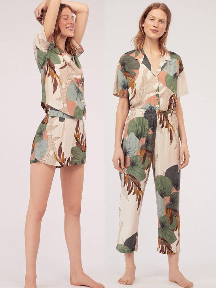 Ladies V-neck Casual Short Sleeve Shorts Set