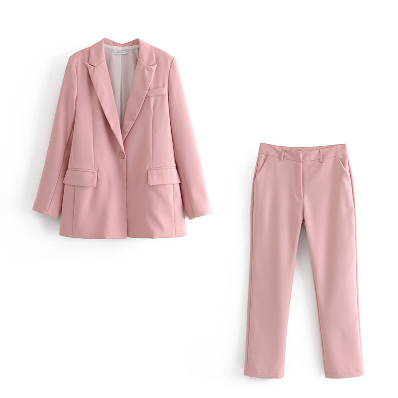 Spring Large Version Loose And Thin Mid-Length Candy Color Suit Jacket High Waist Thin Slacks Suit Women