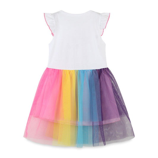 Girls' Short-Sleeved Dress Color Mesh Embroidery White Princess Dress