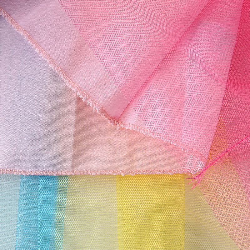 Girls' Short-Sleeved Dress Color Mesh Embroidery White Princess Dress