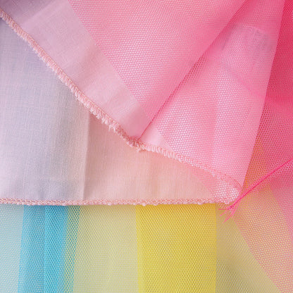 Girls' Short-Sleeved Dress Color Mesh Embroidery White Princess Dress