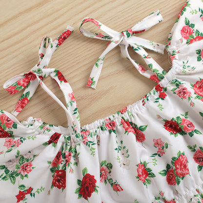 White Printed Rose Flower Off Shoulder Short Top  White Fashion Shorts With Belt