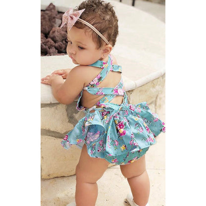 Girls Halter Lace Floral Jumpsuit Romper