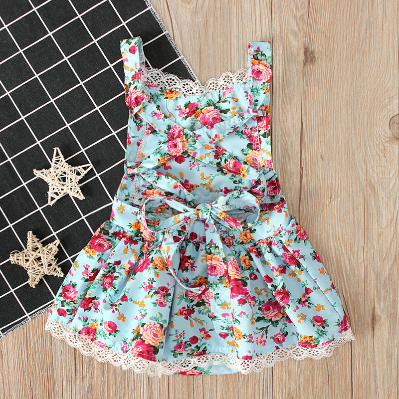 Girls Halter Lace Floral Jumpsuit Romper