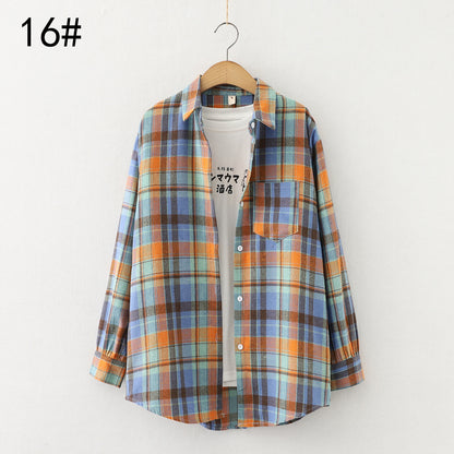 Autumn New Style Ten-Color Plaid Shirt Women'S Long-Sleeved Loose Shirt Jacket