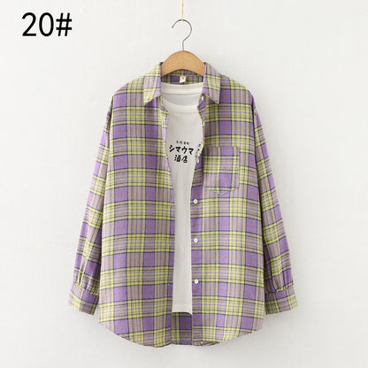Autumn New Style Ten-Color Plaid Shirt Women'S Long-Sleeved Loose Shirt Jacket