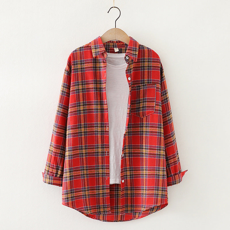 Autumn New Style Ten-Color Plaid Shirt Women'S Long-Sleeved Loose Shirt Jacket