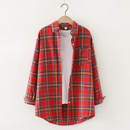 Autumn New Style Ten-Color Plaid Shirt Women'S Long-Sleeved Loose Shirt Jacket