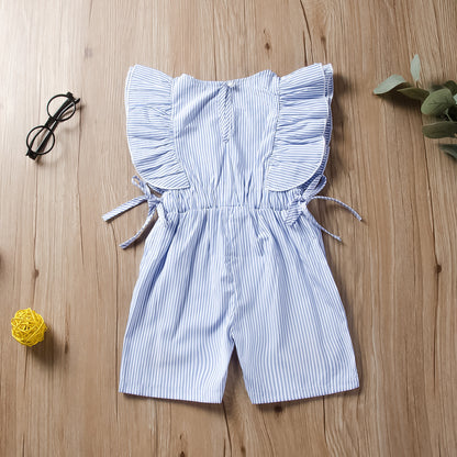 Cute Striped Flower Embroidery Short Romper