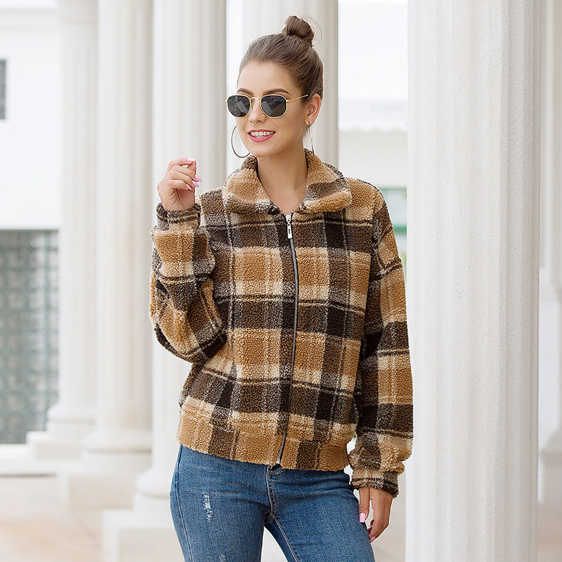 Autumn And Winter New Plaid Woolen Short Coat Women