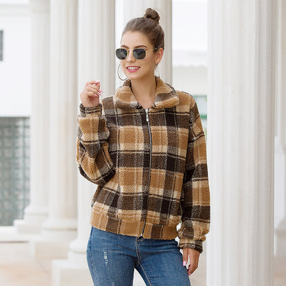 Autumn And Winter New Plaid Woolen Short Coat Women