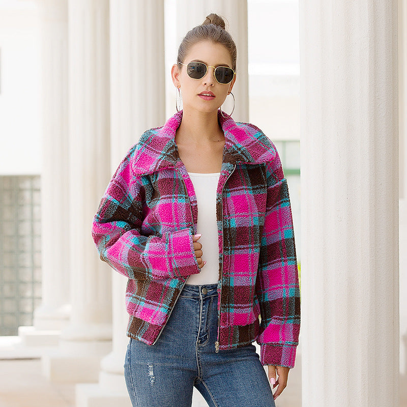Autumn And Winter New Plaid Woolen Short Coat Women