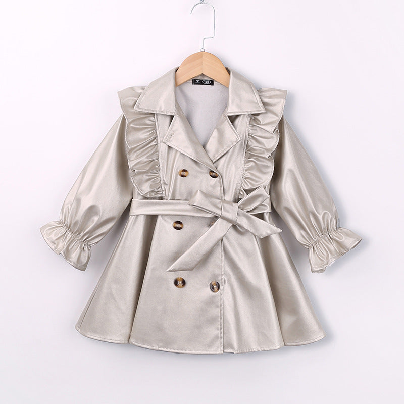 Korean Style Long-sleeved Pure White Girls Lace Bow Tie Dress