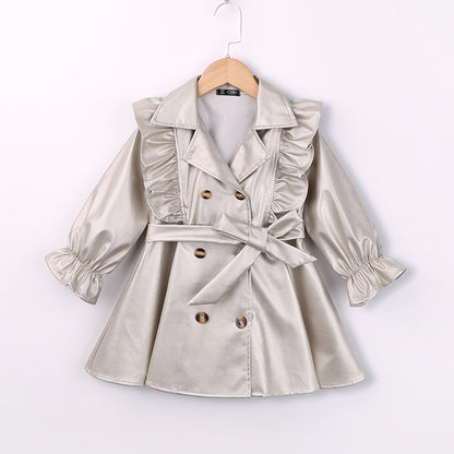 Korean Style Long-sleeved Pure White Girls Lace Bow Tie Dress