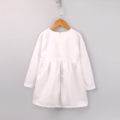 Korean Style Long-sleeved Pure White Girls Lace Bow Tie Dress