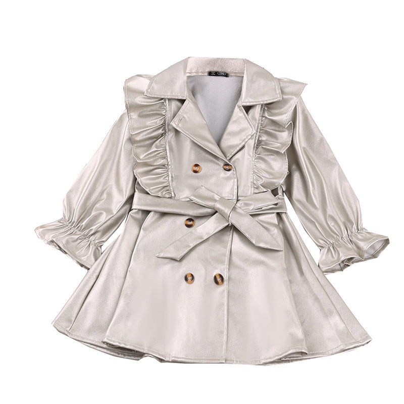 Korean Style Long-sleeved Pure White Girls Lace Bow Tie Dress