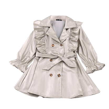 Korean Style Long-sleeved Pure White Girls Lace Bow Tie Dress