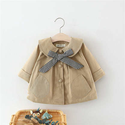 Girls' Solid Color Plaid Bow Tie Children's Jacket Women