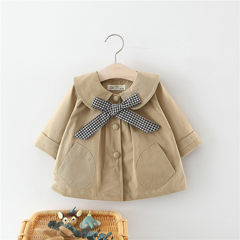Girls' Solid Color Plaid Bow Tie Children's Jacket Women