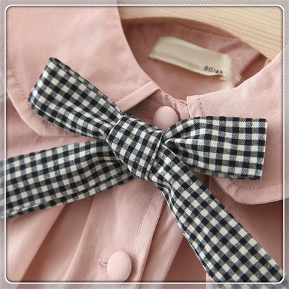 Girls' Solid Color Plaid Bow Tie Children's Jacket Women