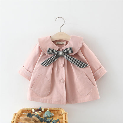 Girls' Solid Color Plaid Bow Tie Children's Jacket Women