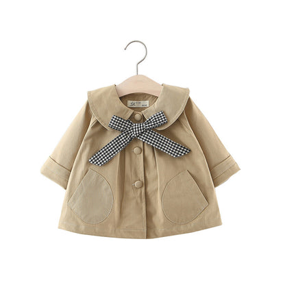 Girls' Solid Color Plaid Bow Tie Children's Jacket Women