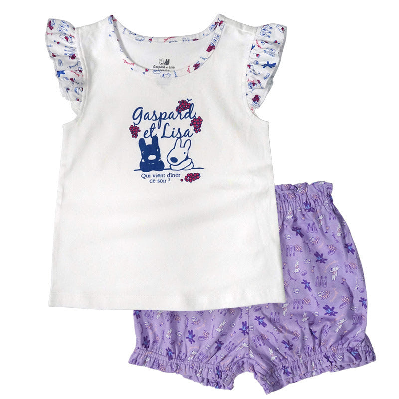 Presale Casper And Lisa Girl Girl Baby Baby Summer Set Cotton Short Sleeve Pants Two Piece Set