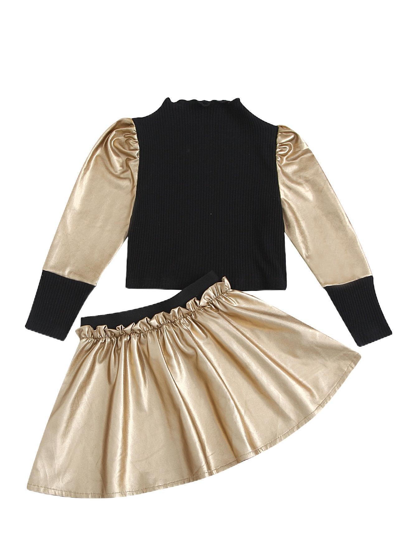 Girls PU Leather Short Skirt Suit