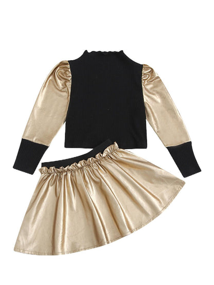 Girls PU Leather Short Skirt Suit