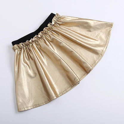 Girls PU Leather Short Skirt Suit