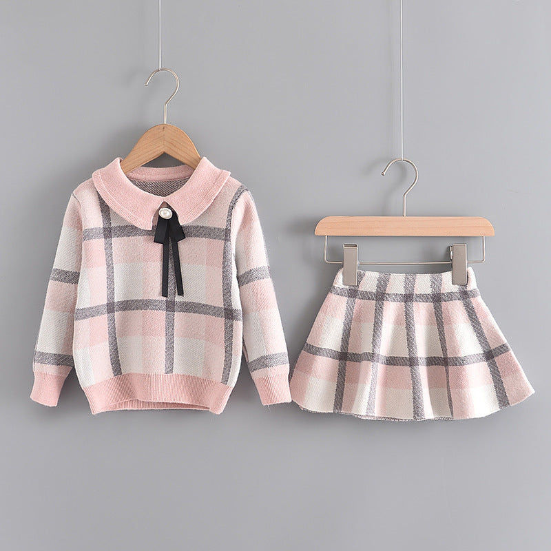 Girls flying sleeve knitted sweater suit